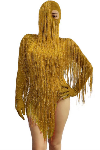 Маскирана шапка Боди с дълъг пискюл Дамски секси еластични ресни Сценично трико Хелоуин Косплей костюми Тоалети за представления