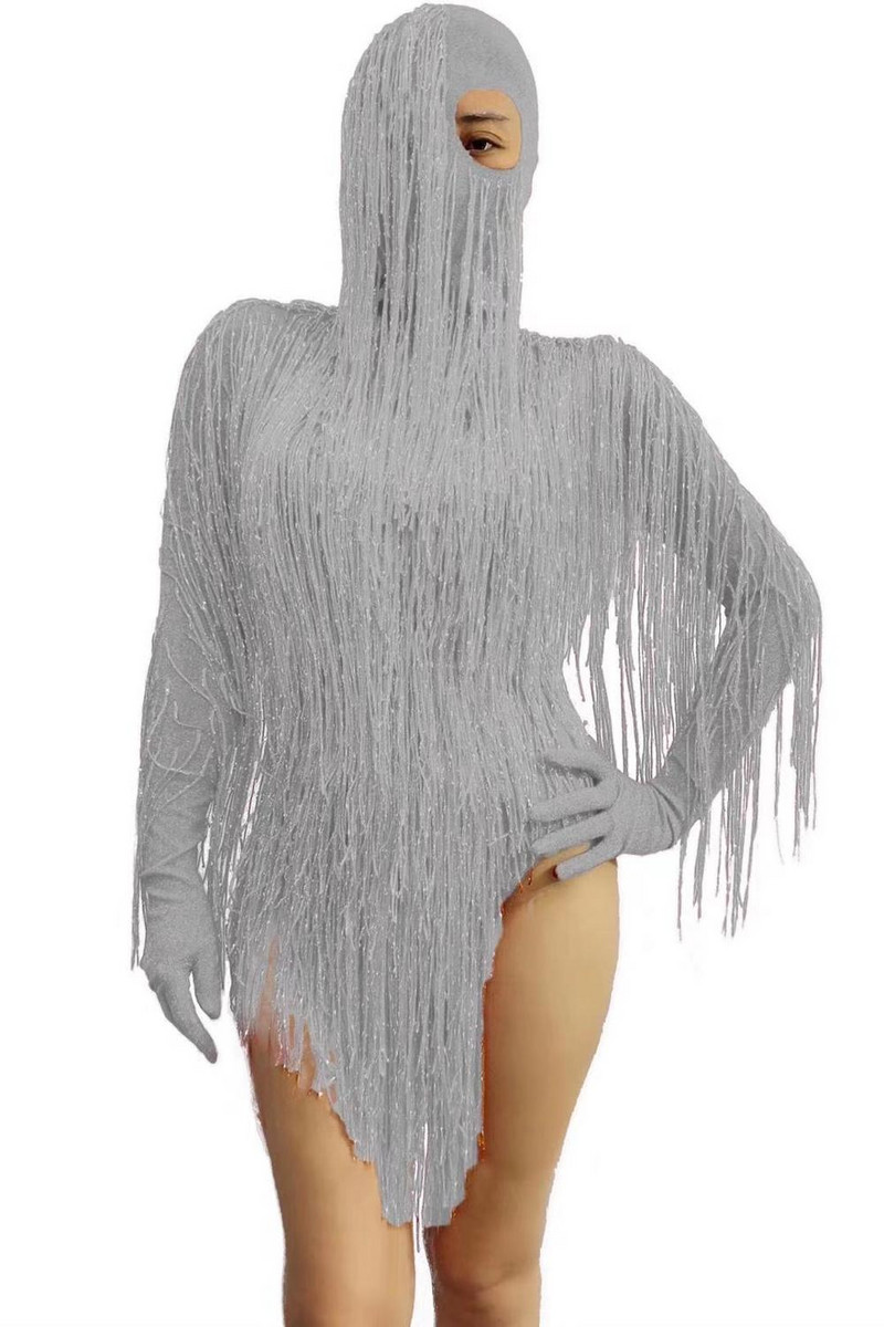 Body cu ciucuri lungi, mascată, cu franjuri, sexy, cu franjuri, pentru scenă, costume de Halloween, ținute de performanță