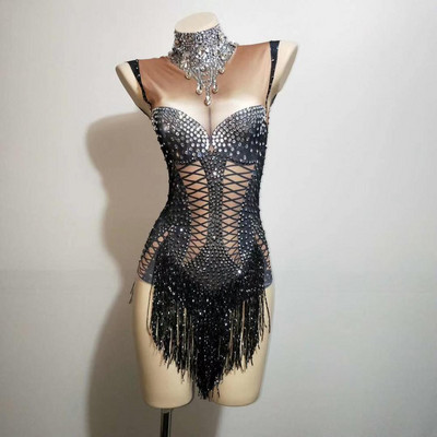 Seksikas ööklubi Rhinestones tantsubodid Naiste elastsed tutikombinatsioonid Pole Dance trikoo Showgirl DJ lavaesinemisrõivad