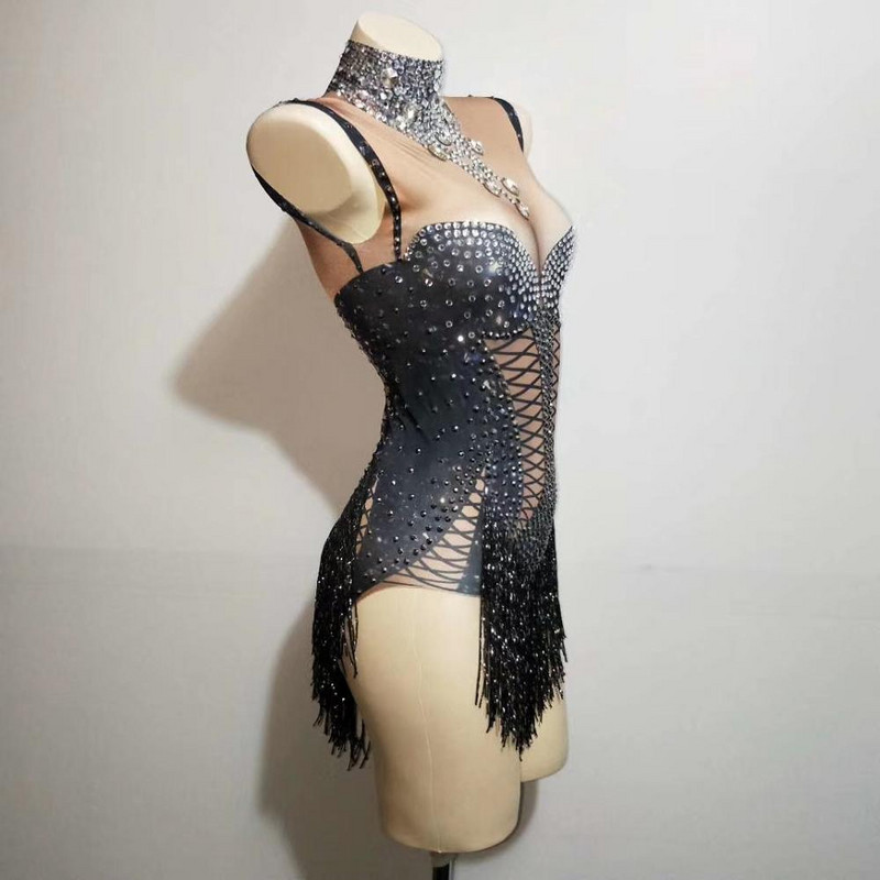 Seksikas ööklubi Rhinestones tantsubodid Naiste elastsed tutikombinatsioonid Pole Dance trikoo Showgirl DJ lavaesinemisrõivad