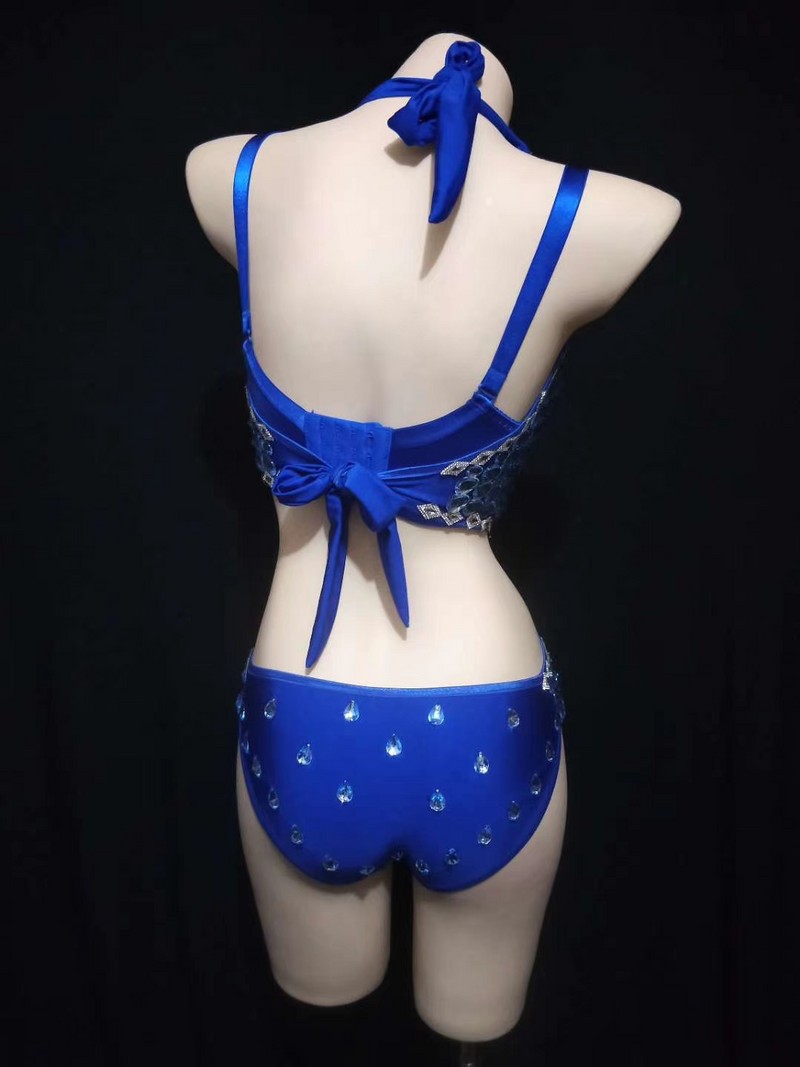 Särav sinine Rhinestone rinnahoidja + body, naiste seksikas Crystal Stage rõivakomplektid ööklubi peokostüümid poletantsu etendused