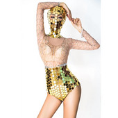 Seksikas veniv võrkperspektiivne kivist litriga bodi koos peakattega Naiste ööklubipeokostüümid.