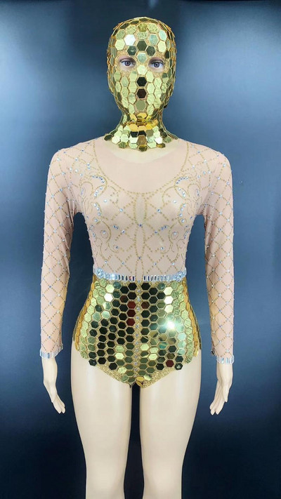 Seksikas veniv võrkperspektiivne kivist litriga bodi koos peakattega Naiste ööklubipeokostüümid.