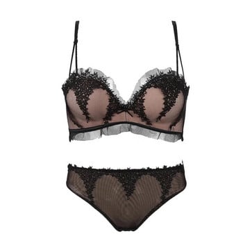 Push Up Комплект сутиени Секси бельо Дамски бикини Bralette Embroidery Lace Temptation Lingerie Женски подплатен комплект сутиени от памук