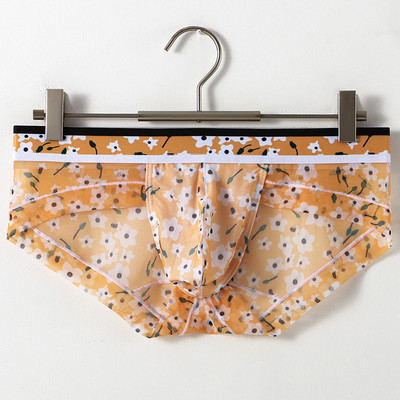 Νέο ανδρικό σλιπ με φλοράλ στάμπα με λεπτό διχτυωτό σλιπ αναπνέον U κυρτή τσάντα Σχέδιο φουσκωτό πουγκ Σλιπ Μικρά φρέσκα εσώρουχα Σέξι εσώρουχα