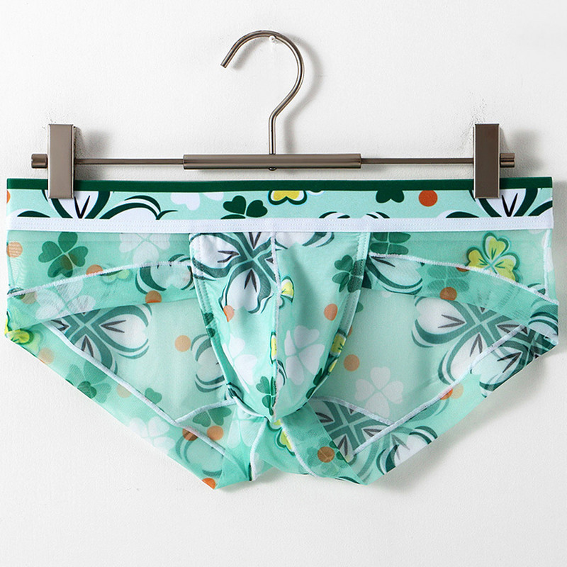 Νέο ανδρικό σλιπ με φλοράλ στάμπα με λεπτό διχτυωτό σλιπ αναπνέον U κυρτή τσάντα Σχέδιο φουσκωτό πουγκ Σλιπ Μικρά φρέσκα εσώρουχα Σέξι εσώρουχα