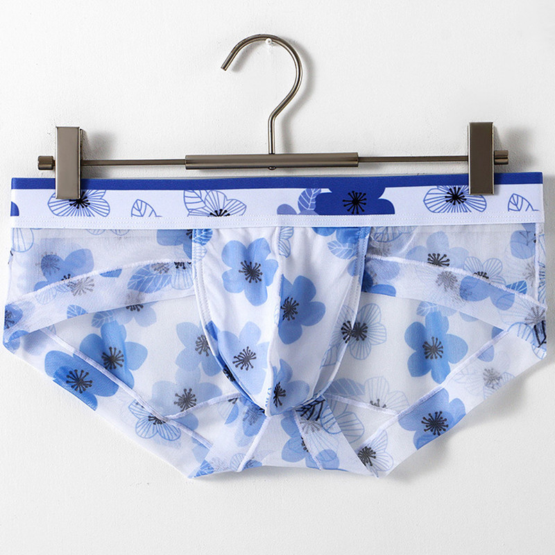 Νέο ανδρικό σλιπ με φλοράλ στάμπα με λεπτό διχτυωτό σλιπ αναπνέον U κυρτή τσάντα Σχέδιο φουσκωτό πουγκ Σλιπ Μικρά φρέσκα εσώρουχα Σέξι εσώρουχα