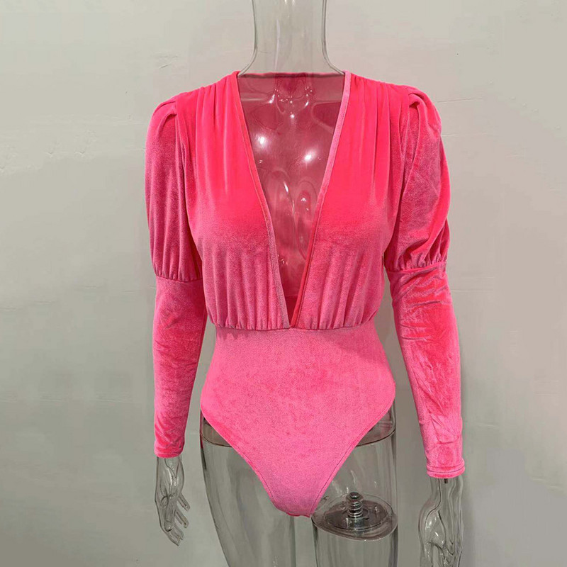 BKLD Seksi ženski bodi s dubokim V izrezom Klubska odjeća Jesen Zima Baršunasti bodi dugih rukava 2020. Novi bodi uz čvrste ženske majice za zabave