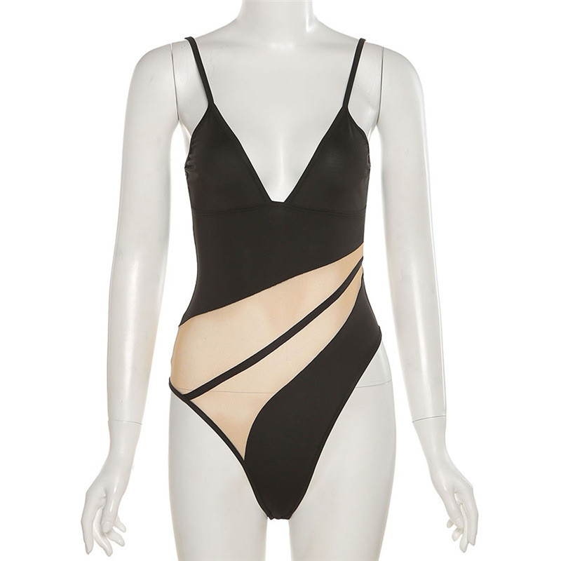 Salopetă BKLD pentru femei, vara 2021, noua îmbrăcăminte de festival, cu bretele spaghete, sexy, cu decolteu în V, la modă, din plasă, mozaic, fără spate, negru