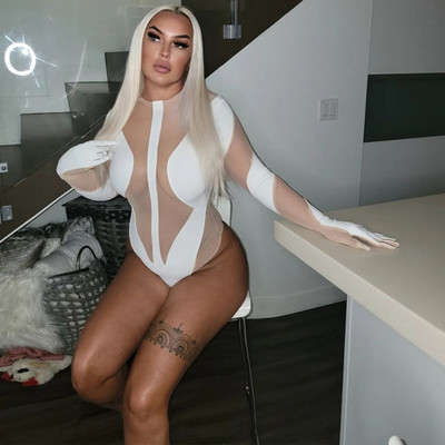 BKLD îmbrăcăminte pentru femei 2022, toamnă și iarnă, modă nouă, sexy, perspectivă din plasă, patchwork, cu mânecă lungă, mănuși dintr-o bucată, body