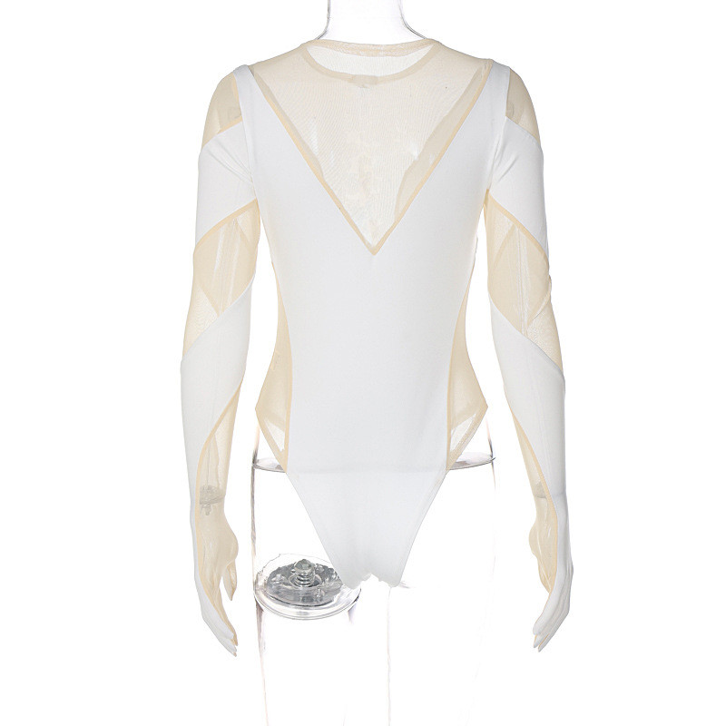 BKLD îmbrăcăminte pentru femei 2022, toamnă și iarnă, modă nouă, sexy, perspectivă din plasă, patchwork, cu mânecă lungă, mănuși dintr-o bucată, body