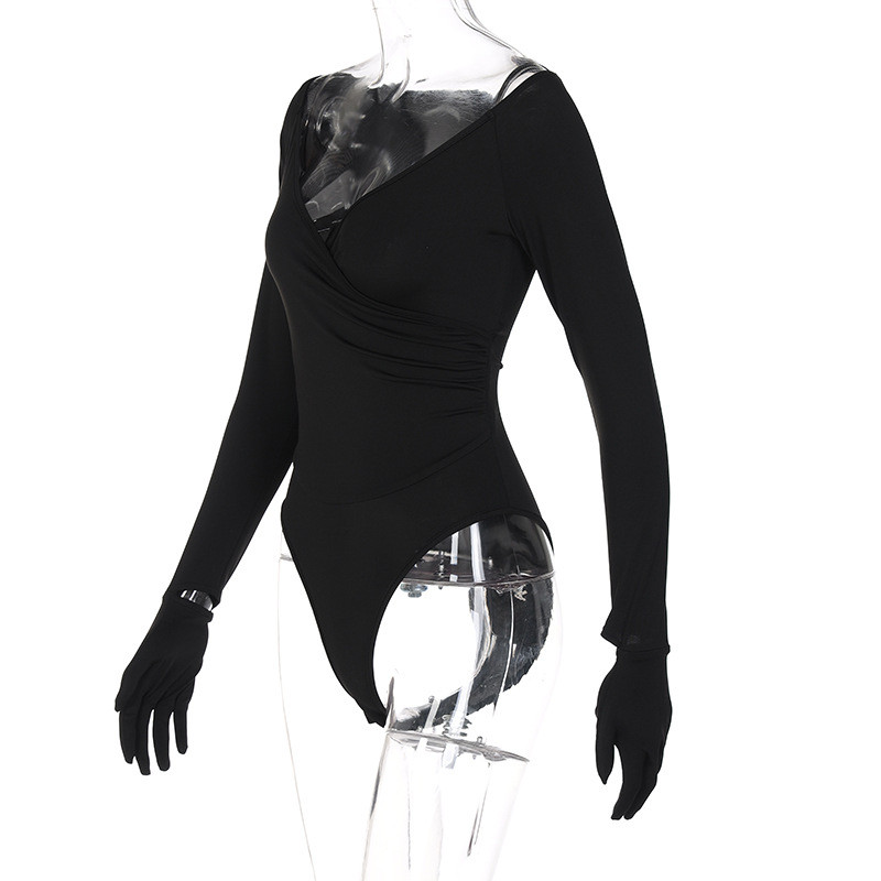 BKLD ținută de festival, haine de club pentru petrecere, noua toamnă și iarnă, body cu mânecă lungă cu decolteu în V, negru, cu mănuși, topuri sexy, femei 2021