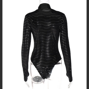 BKLD Дамско облекло 2022 Ново пролетно модно боди с кристали Раирана водолазка Тънко черно боди с дълъг ръкав Секси тоалети