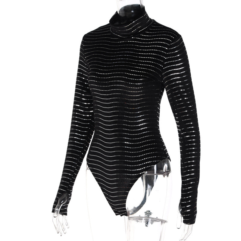 BKLD îmbrăcăminte pentru femei 2022, noua modă de primăvară, body cu strasuri, cu gât roscat în dungi, body negru subțire cu mânecă lungă, ținute sexy