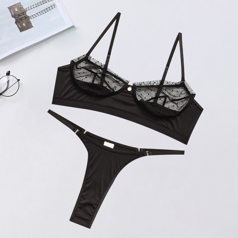 2021 Seturi de lenjerie transparente pentru femei Set de sutien de noapte sexy pentru femeie Set de lenjerie de corp neagră Sutien de modă