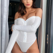 BKLD 2021, noua culoare solidă, alb, subțire, sexy, cu decolteu în V, de pe umăr, body dintr-o bucată pentru femei, body cu mânecă lungă