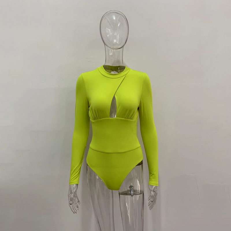 BKLD Body alb cu mânecă lungă pentru femei 2019, nou toamnă, sexy, scobit, plin, îmbrăcăminte de club subțire, pantaloni scurți fără spate, cu gât