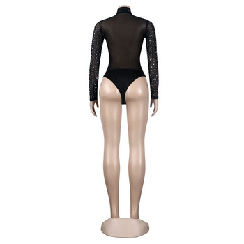 Фестивално облекло BKLD Секси боди със кристали Тънък нощен клуб See Through Черно боди с дълъг ръкав Нова есенна мода 2021 г.