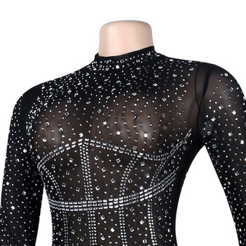 Фестивално облекло BKLD Секси боди със кристали Тънък нощен клуб See Through Черно боди с дълъг ръкав Нова есенна мода 2021 г.