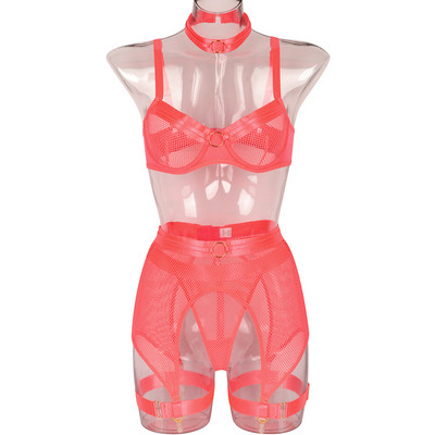 Aduloty New Mesh See-Through Costum de lenjerie intimă sexy pentru femei Sutien cu sârmă cu sârmă Portjartieră Set de chiloți Lenjerie erotică din patru piese