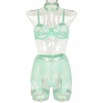 Aduloty New Mesh See-Through Costum de lenjerie intimă sexy pentru femei Sutien cu sârmă cu sârmă Portjartieră Set de chiloți Lenjerie erotică din patru piese