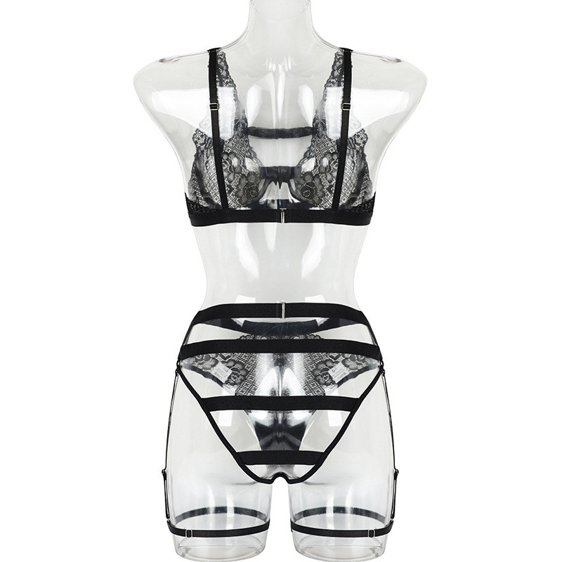 Aduloty Lenjerie erotică pentru femei, dantelă, jartieră, lenjerie sexy, negru, tentație, plasă, perspectivă, sutien subțire pentru femei, set din două piese