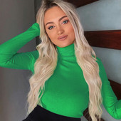 BKLD pentru femei 2019, toamnă, cu mâneci lungi, cu gât rigiș, salopetă scurtă și slăbită.