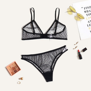 Σέξι σετ εσωρούχων Αναπνεύσιμο bralette με σέξι σώβρακο Polka Dot Sheer Mesh Σετ εσωρούχων Αόρατο σουτιέν για γυναίκες