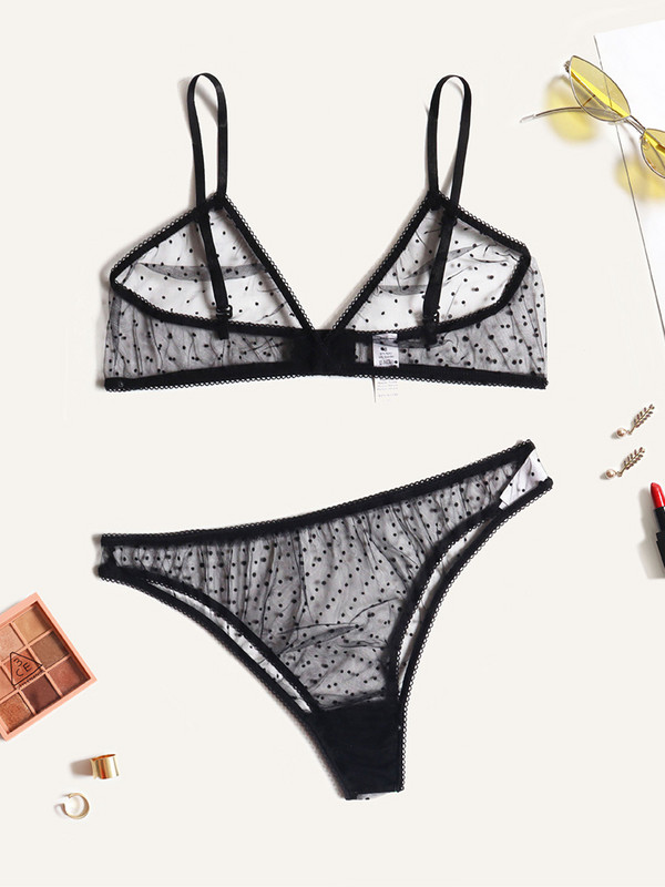 Σέξι σετ εσωρούχων Αναπνεύσιμο bralette με σέξι σώβρακο Polka Dot Sheer Mesh Σετ εσωρούχων Αόρατο σουτιέν για γυναίκες