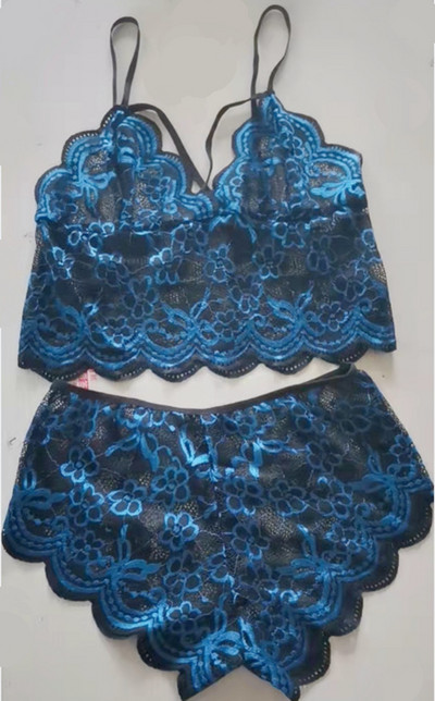 Γυναικεία σέξι εσώρουχα Εξαιρετικά λεπτά σετ εσώρουχων με δικτυωτό κύπελλο Διαφανή σουτιέν Beauty Back Hollow Κέντημα Σουτιέν & Σύντομα σετ