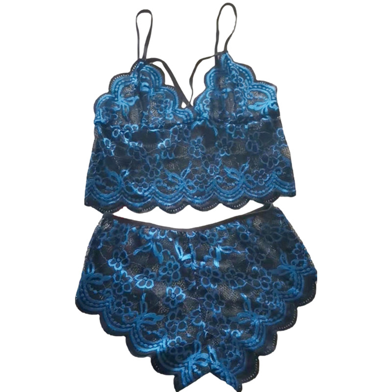 Γυναικεία σέξι εσώρουχα Εξαιρετικά λεπτά σετ εσώρουχων με δικτυωτό κύπελλο Διαφανή σουτιέν Beauty Back Hollow Κέντημα Σουτιέν & Σύντομα σετ