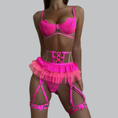 Set donjeg rublja Push up grudnjak i gaćice Seksi intimno žensko donje rublje Trodijelno mrežasto prozirno donje rublje Čipkani kostim s ružičastim čokoladom