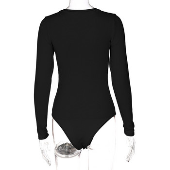 BKLD σέξι ρούχα για γυναικεία μαύρα κορμάκια 2021 Νέα μόδα φθινοπώρου και χειμώνα, μονόχρωμα κουμπιά, λεπτές μπλούζες με V λαιμόκοψη