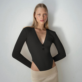 BKLD Γυναικεία Ρούχα Φθινοπωρινά με κουμπιά σε νέο στυλ με V-λαιμόκοψη Σέξι λεπτές μπλούζες μόδας μονόχρωμες ολόσωμες φόρμες μακρυμάνικο