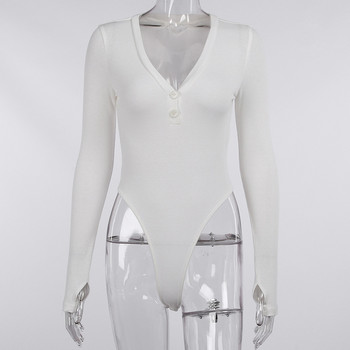 BKLD Γυναικεία Ρούχα Φθινοπωρινά με κουμπιά σε νέο στυλ με V-λαιμόκοψη Σέξι λεπτές μπλούζες μόδας μονόχρωμες ολόσωμες φόρμες μακρυμάνικο