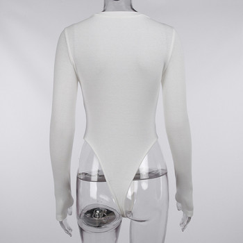 BKLD Дамско облекло Есен Нов стил Копчета V-образно деколте Секси тънки модни горнища Едноцветни тоалети Боди с дълъг ръкав