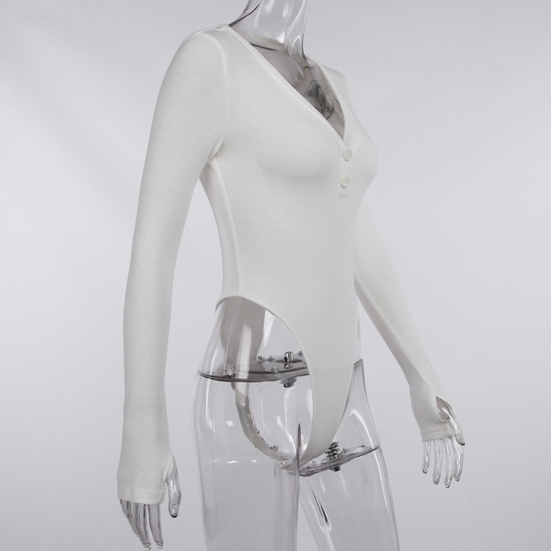 BKLD Γυναικεία Ρούχα Φθινοπωρινά με κουμπιά σε νέο στυλ με V-λαιμόκοψη Σέξι λεπτές μπλούζες μόδας μονόχρωμες ολόσωμες φόρμες μακρυμάνικο