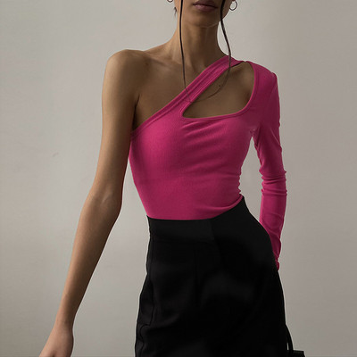 BKLD 2021, iarna, noi ținute sexy de club negru, pentru femei, la modă, neregulat, cu un singur umăr, decoltat, subțire, roz