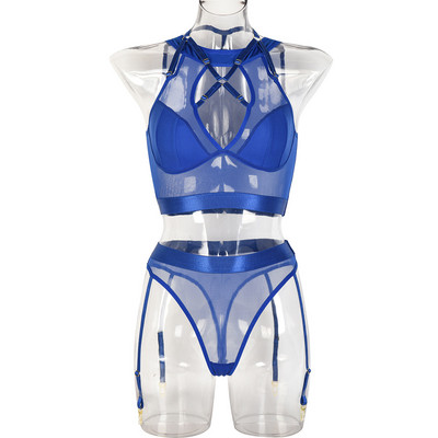 Set de lenjerie de corp sexy din dantelă Lenjerie cu tăiere scobită pentru femei Vintage din dantelă Lenjerie de noapte Sutien transparent Chiloți cu talie înaltă