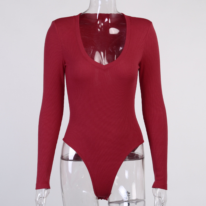 BKLD Body-uri haine pentru femei, sexy, de culoare solidă, cu decolteu în V, pentru umeri, cu mânecă lungă, salopetă de antrenament dintr-o bucată, haine de petrecere pentru club