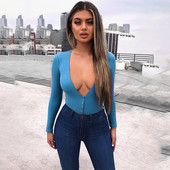 BKLD Body cu mânecă lungă pentru femei, cu decolteu în V adânc, sexy, solid, toamnă iarnă 2019, haine calde pentru femei, body subțire la modă