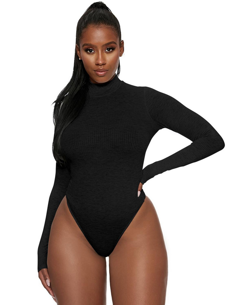 BKLD Body cu mânecă lungă pentru femei Bodycon pantaloni scurți 2020, toamnă iarnă, haine cu nervuri pentru femei, haine de club, body negru, top alb