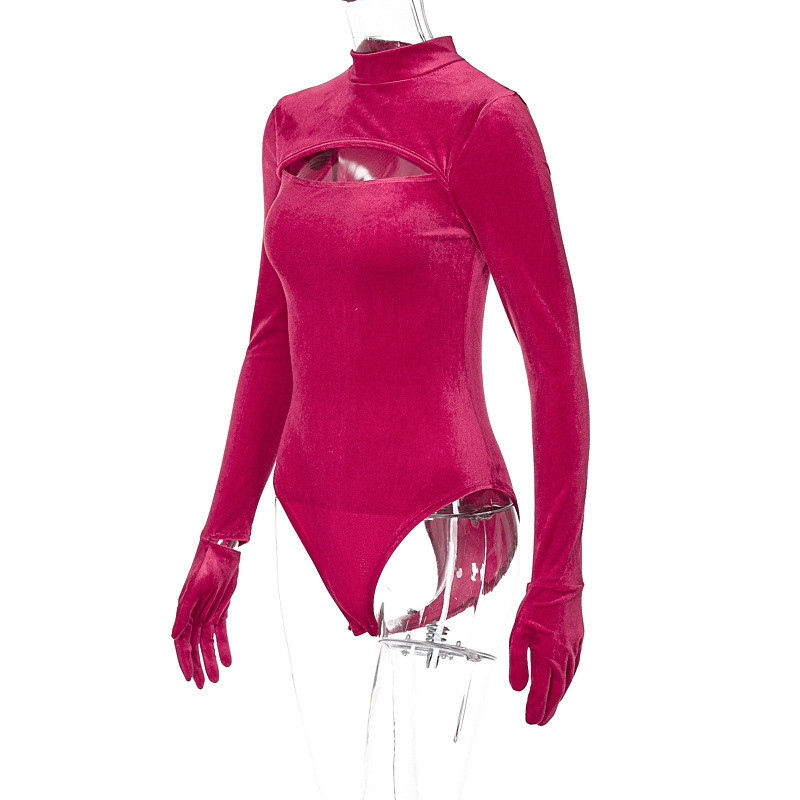 BKLD riided naiste topid 2022. aasta talvel uus mood seksikas õõnsad ühevärvilised õhukesed pikkade varrukatega kindad Bodysuit peo klubirõivad