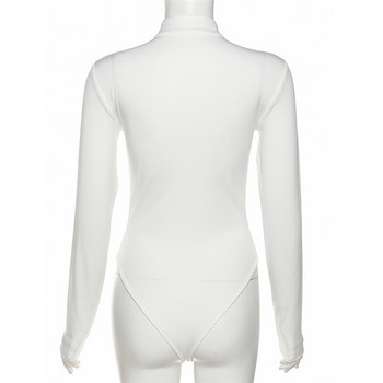 BKLD Есен и зима 2022 г. Нови дамски дрехи, модна яка със стойка, секси ниско изрязано издълбано боди с дълги ръкави, едноцветно