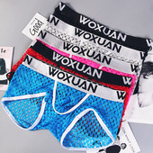 Seksi prozirno donje rublje, muške mrežaste bokserice, gaće, gaće, prozračne Cueca Homem, muške gaće, mrežaste bokserice, kratke hlače