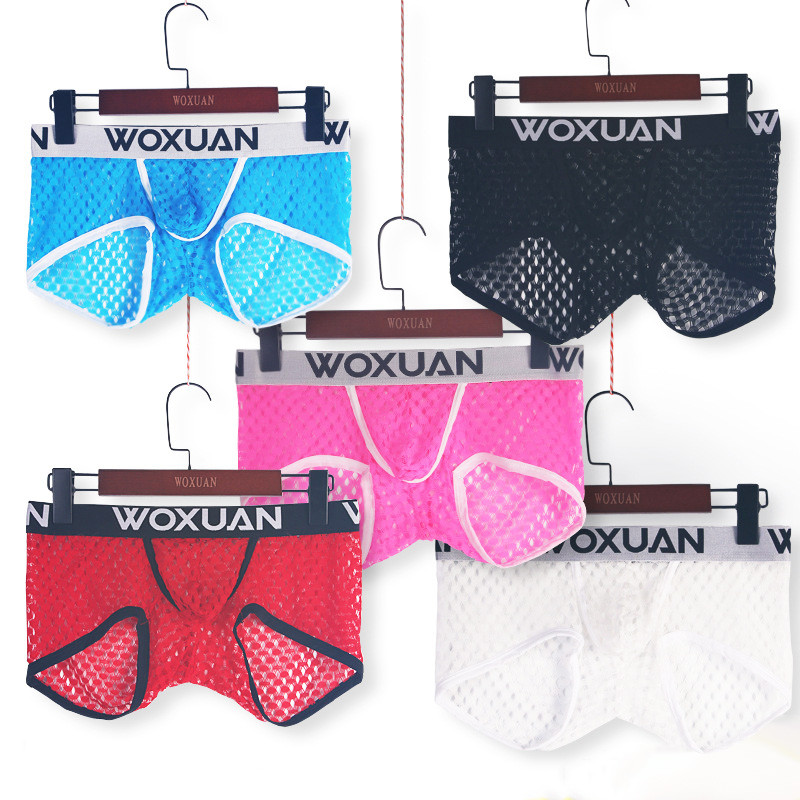 Seksi prozirno donje rublje, muške mrežaste bokserice, gaće, gaće, prozračne Cueca Homem, muške gaće, mrežaste bokserice, kratke hlače