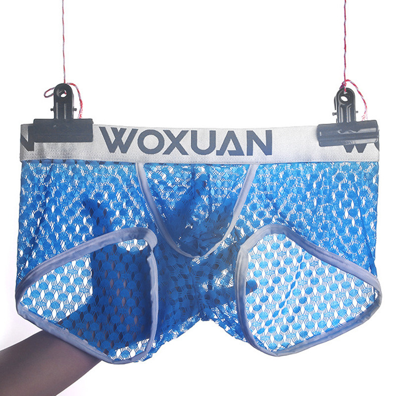Seksi prozirno donje rublje, muške mrežaste bokserice, gaće, gaće, prozračne Cueca Homem, muške gaće, mrežaste bokserice, kratke hlače