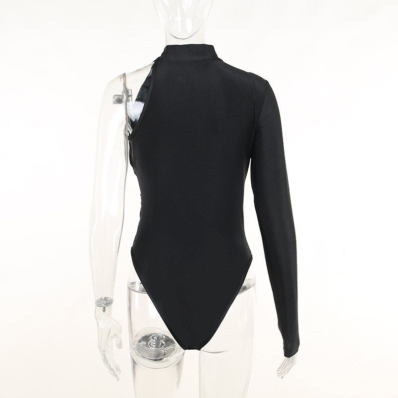 Naiste 2022. aasta BKLD Fashion Night Clubi varustustopid, kõrge kraega, ühe õla ja pikkade varrukatega asümmeetriline bodi, must