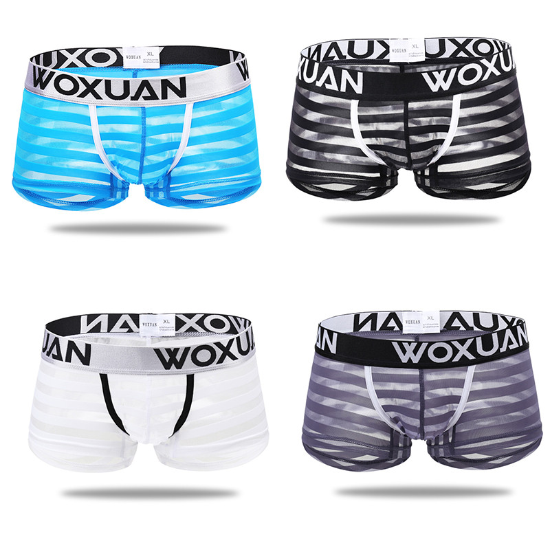 Boxeri cu plasă pentru bărbați cu dungi sexy, cu talie joasă, boxer sexy, respirabil, lenjerie de corp pentru bărbați.