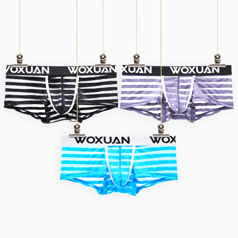 Boxeri cu plasă pentru bărbați cu dungi sexy, cu talie joasă, boxer sexy, respirabil, lenjerie de corp pentru bărbați.